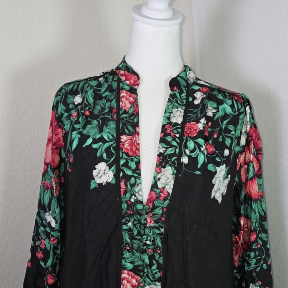 Anthropologie Floral Midi Dress Kimono Style Long Sleeve Black Multicolor Small - Picture 9 of 13
